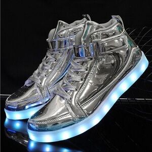 IGxx Men's LED Light Up High Top Sneakers - Chrome Silver & Futuristic Style 9